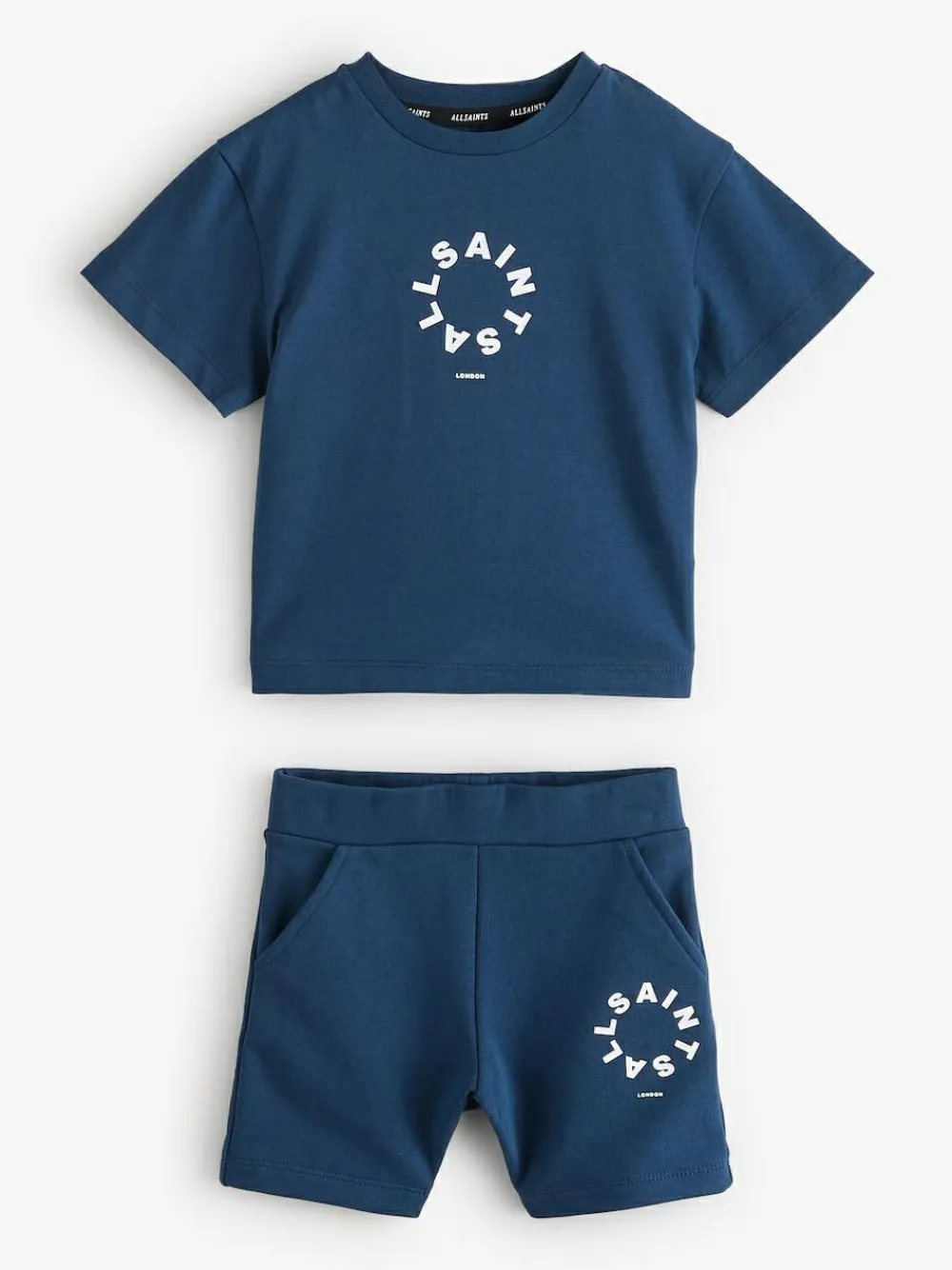 Clearance smALLSAINTS Navy Younger Boys Tierra 100% Cotton T-Shirt and Sweat Shorts Set
