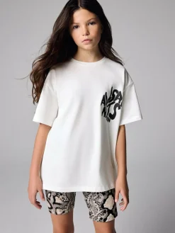 smALLSAINTS White/Snake Orlando Oversized T-Shirt and Cycling Shorts Set^ Shorts & Skirts