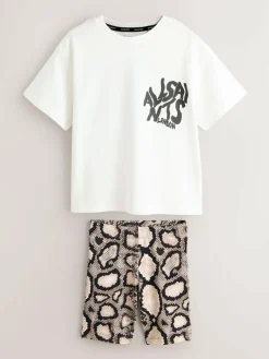 smALLSAINTS White/Snake Orlando Oversized T-Shirt and Cycling Shorts Set^ Shorts & Skirts