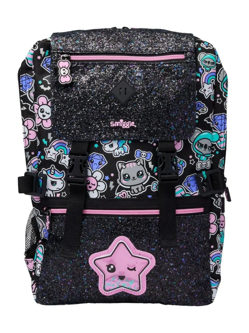 Online Smiggle Trailblazer Foldover Attach Backpack Black