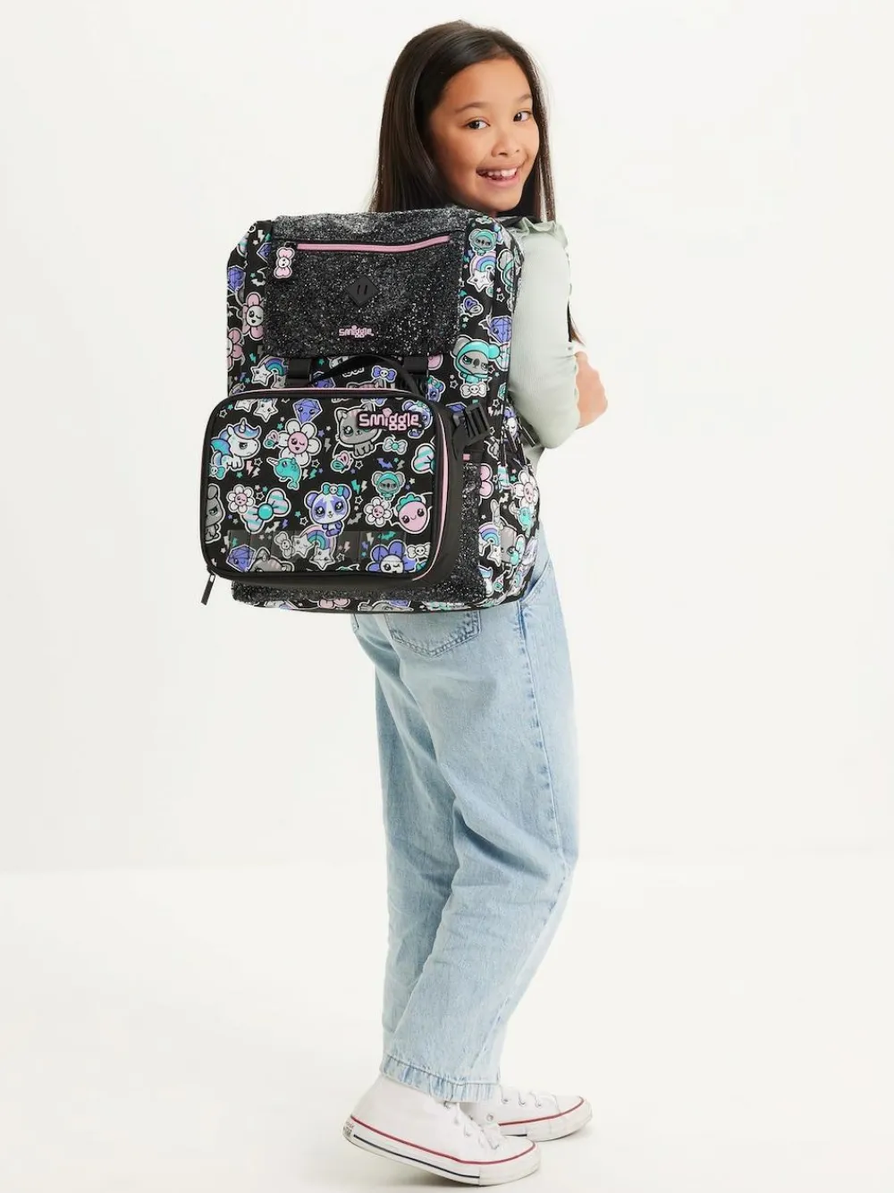 Online Smiggle Trailblazer Foldover Attach Backpack Black