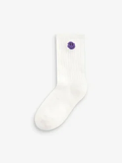 Hot Next Sport Rib Socks 5 Pack Smile Face Embroderies