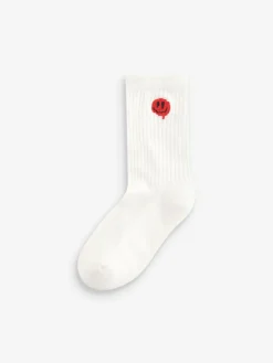 Hot Next Sport Rib Socks 5 Pack Smile Face Embroderies