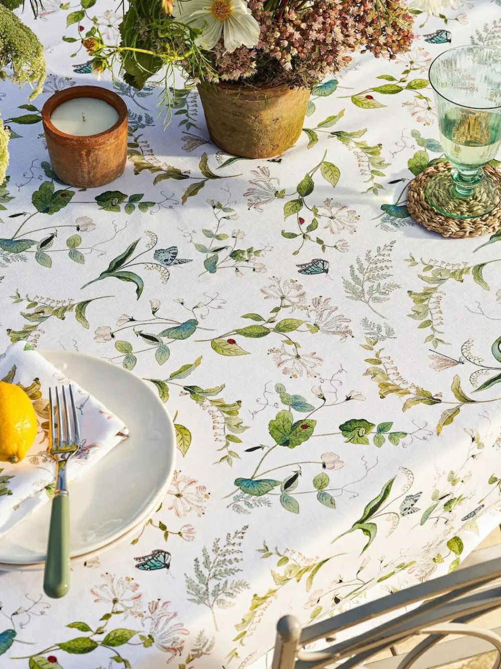 Sophie Allport Off White Wild Floral Print Cotton Tablecloth^ Table Linen, Placemats & Coasters