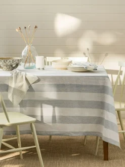 Sophie Allport Pale Blue Linen Witham Stripe Tablecloth^ Table Linen, Placemats & Coasters