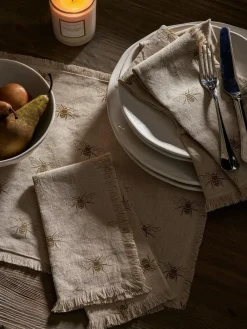 Best Sophie Allport Set of 4 Natural Linen Bee Napkins With Fringe