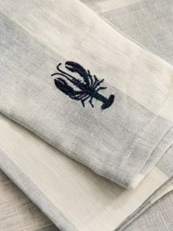 Sophie Allport Set of 4 Pale Blue Linen Coastal Embroidered Napkins