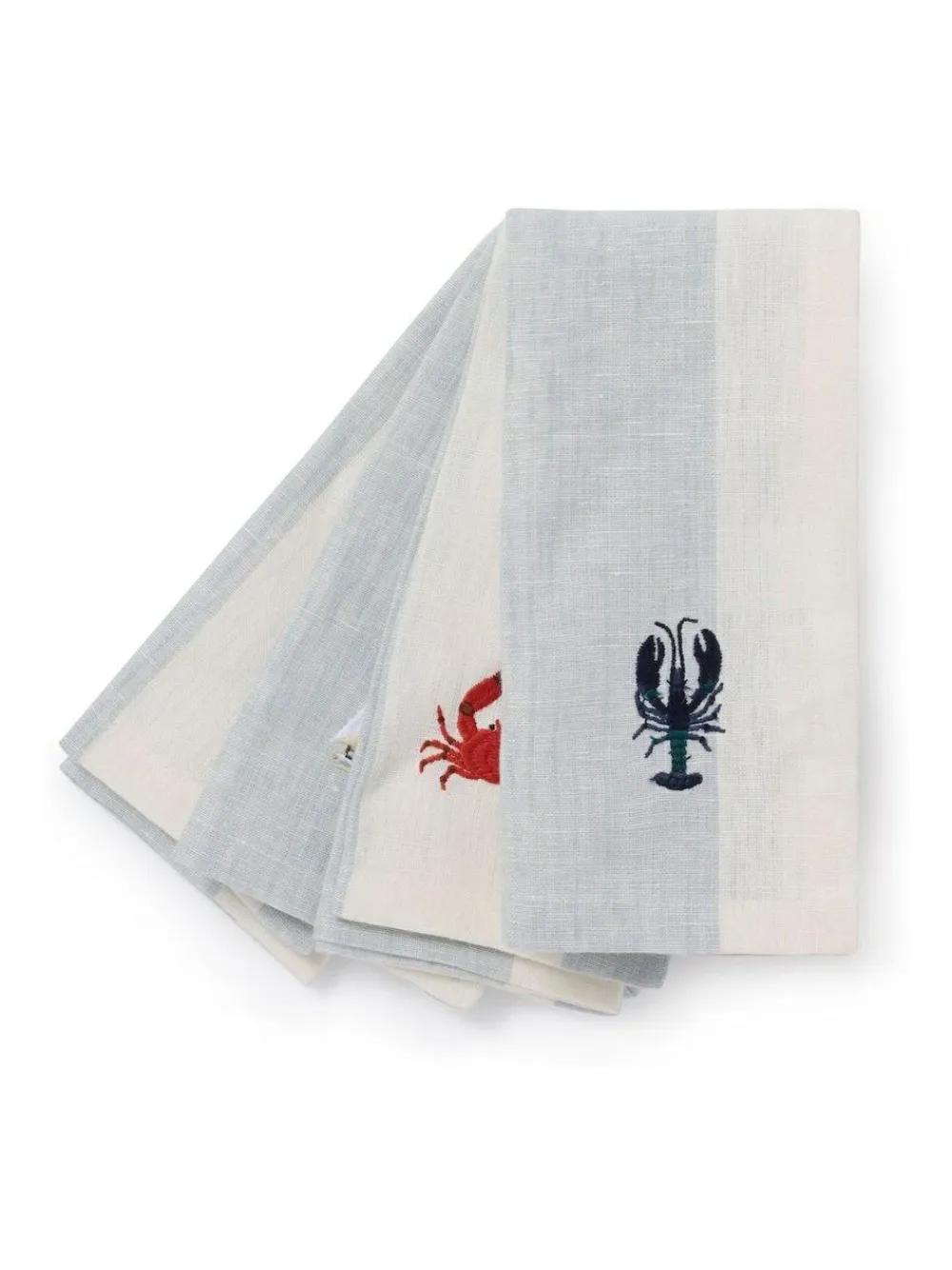 Sophie Allport Set of 4 Pale Blue Linen Coastal Embroidered Napkins