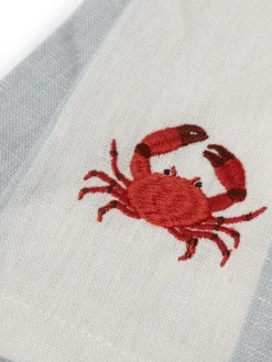 Sophie Allport Set of 4 Pale Blue Linen Coastal Embroidered Napkins