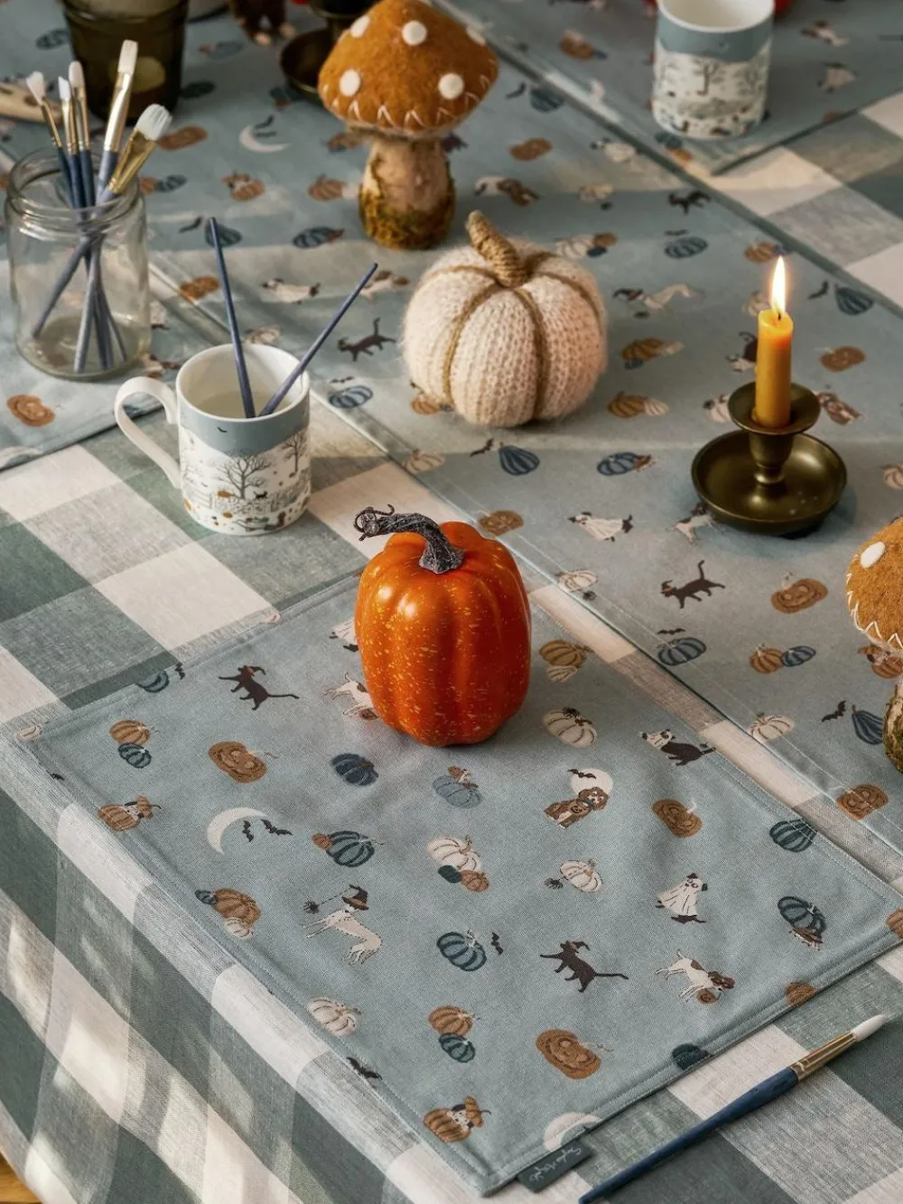 Sophie Allport Soft Teal Paws & Pumpkins Washable Placemats Set of 2^ Table Linen, Placemats & Coasters
