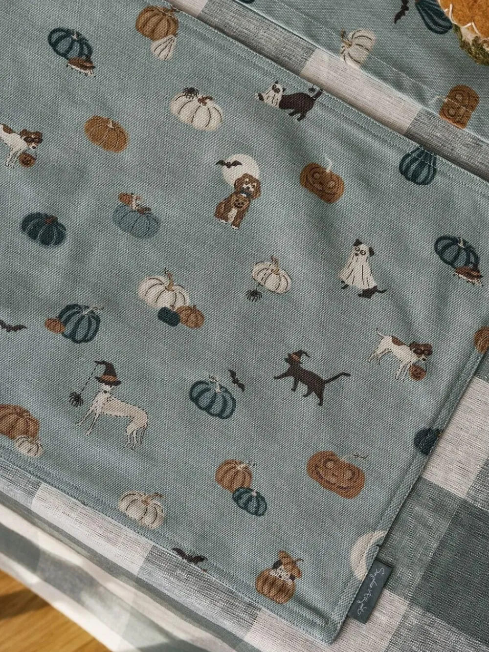 Sophie Allport Soft Teal Paws & Pumpkins Washable Placemats Set of 2^ Table Linen, Placemats & Coasters