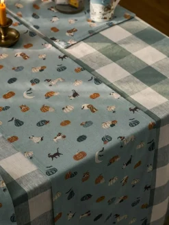 Best Sophie Allport Soft Teal Paws & Pumpkins Table Runner