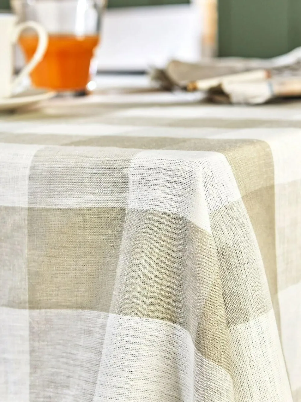 New Sophie Allport Stone Gingham Linen Tablecloth