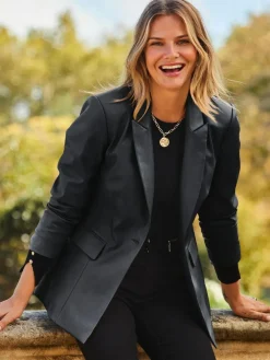 Sosandar Black Premium Faux Leather Blazer^Women Blazers|Suits & Tailoring