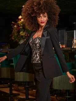 Sosandar Black Satin Collar Tuxedo Blazer^Women Blazers|Suits & Tailoring