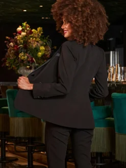 Sosandar Black Satin Collar Tuxedo Blazer^Women Blazers|Suits & Tailoring