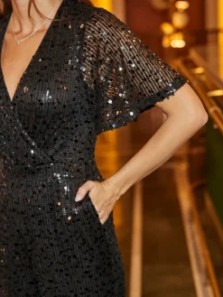 Sosandar Black Sequin Angel Sleeve Jumpsuit^Women Jumpsuits & Playsuits