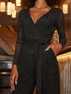 Best Sosandar Black Sparkle Wrap Jumpsuit