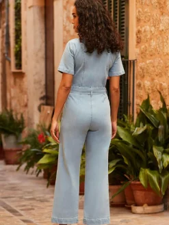 Sosandar Blue D Ring Belt Culotte Denim Jumpsuit^Women Jumpsuits & Playsuits