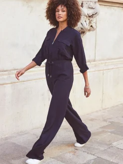 Sosandar Blue Drawstring Waist Jumpsuit^Women Jumpsuits & Playsuits
