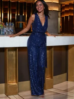 Sosandar Blue Sequin Wrap Front Jumpsuit^Women Jumpsuits & Playsuits