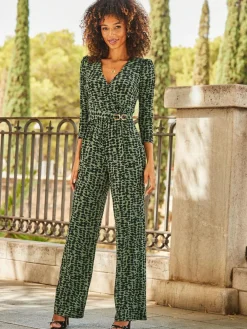 Sosandar Green Abstract Print Wrap Jumpsuit^Women Jumpsuits & Playsuits