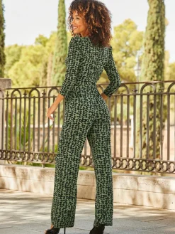Sosandar Green Abstract Print Wrap Jumpsuit^Women Jumpsuits & Playsuits