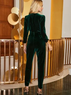 Outlet Sosandar Green Velvet Wrap Jumpsuit