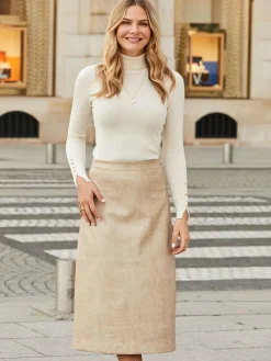 Clearance Sosandar Natural Croc Print Faux Leather A-Line Skirt