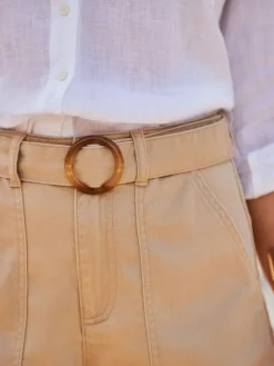 Sosandar Natural Relaxed Fit Belted Shorts^Women Shorts