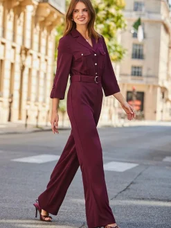 Hot Sosandar Red Utility Pocket Belted Jumpsuit