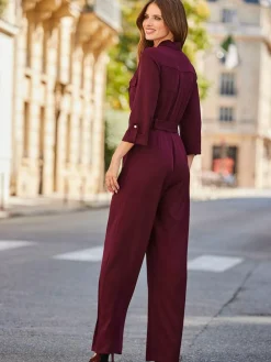 Hot Sosandar Red Utility Pocket Belted Jumpsuit