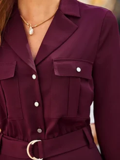 Hot Sosandar Red Utility Pocket Belted Jumpsuit