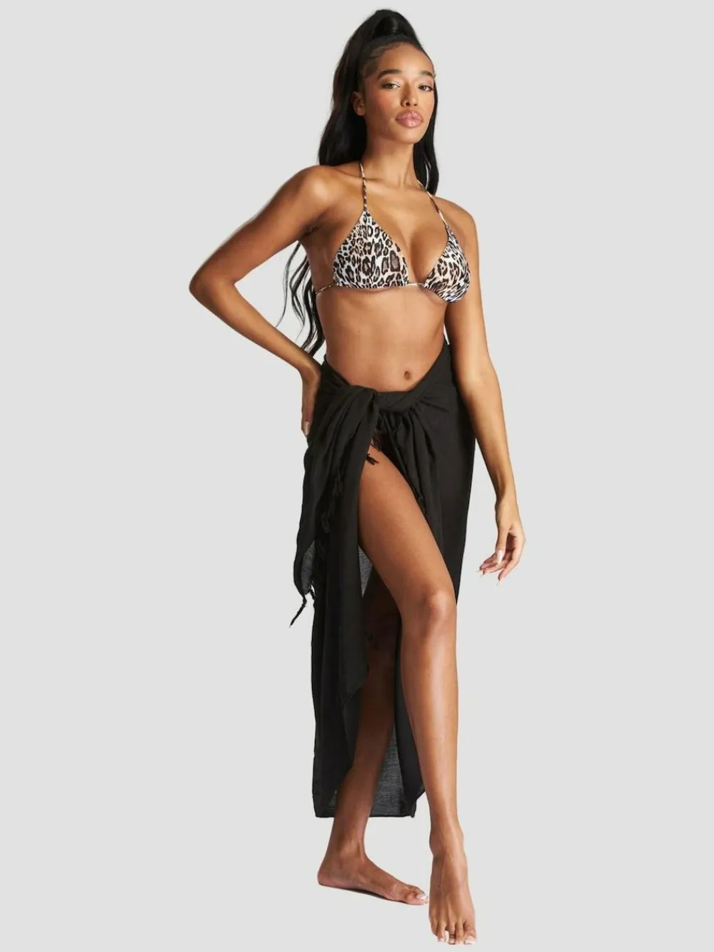 Best South Beach Black Crinkle Viscose Fringed Sarong Cover-Up