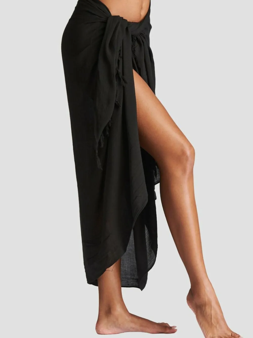 Best South Beach Black Crinkle Viscose Fringed Sarong Cover-Up