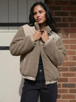 Best South Beach Borg Zip-Up Padded Jacket Brown