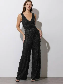 Best Star by Julien MacDonald Black Tassel Sequin Jumpsuit