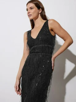 Best Star by Julien MacDonald Black Tassel Sequin Jumpsuit