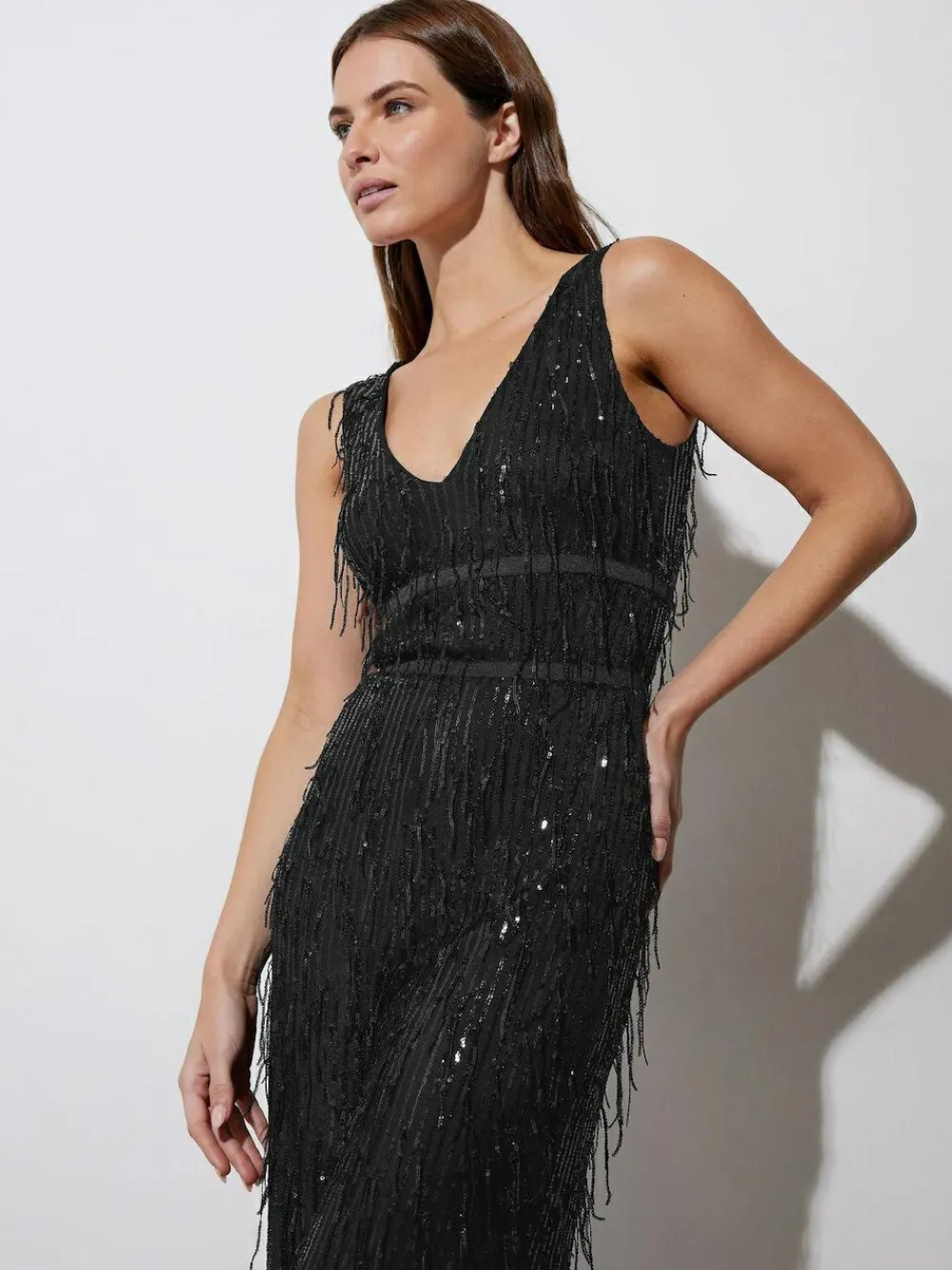 Best Star by Julien MacDonald Black Tassel Sequin Jumpsuit