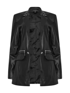 Star by Julien MacDonald Black PU Studded Collar Jacket^Women Blazers