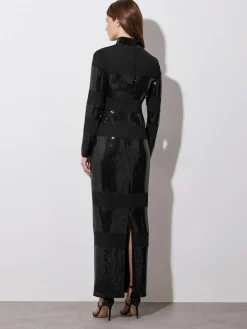 Online Star by Julien MacDonald Black Sequin Stripe Maxi Dress
