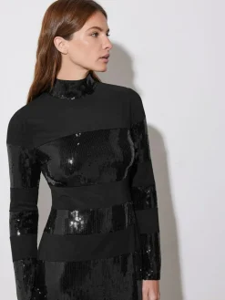 Online Star by Julien MacDonald Black Sequin Stripe Maxi Dress