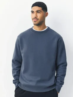 Next Steel Blue Regular Fit Heavyweight Cotton Rich Crew Neck Sweatshirt^ Sweatshirts & Hoodies|Sweatshirts & Hoodies