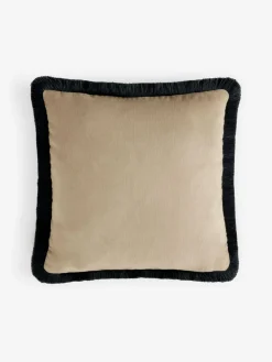 Sale Next Stone 45 x 45cm Soft Velour Contrast Fringe Cushion