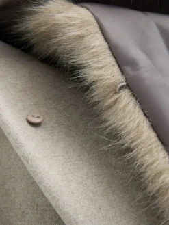 Next Stone Belted Coat with Faux Fur Detachable Collar