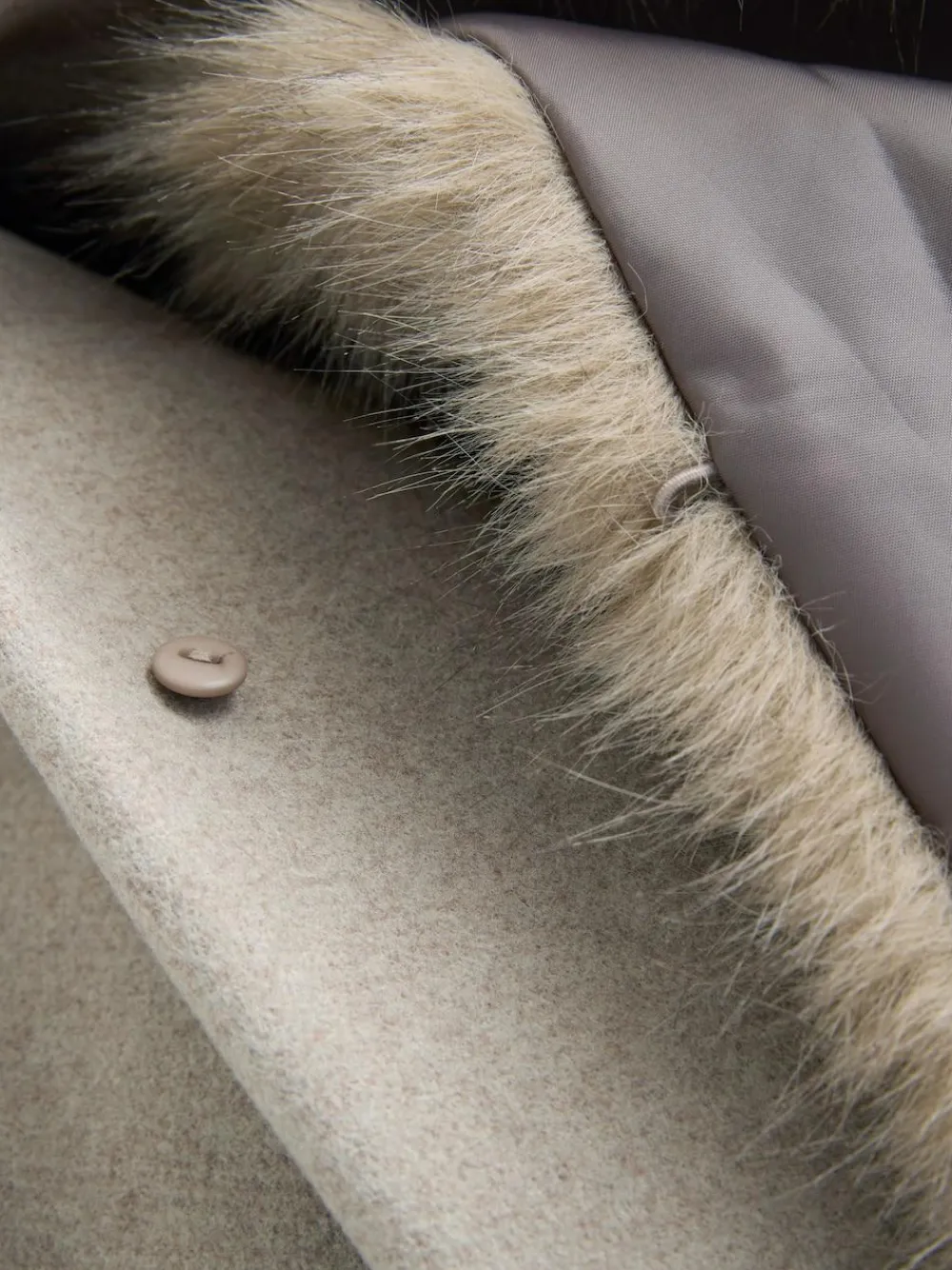 Next Stone Belted Coat with Faux Fur Detachable Collar