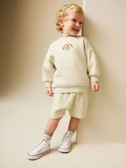 Outlet Next Crew Neck Sweatshirt and Shorts Set (3mths-7yrs) Stone Big Happy Smile