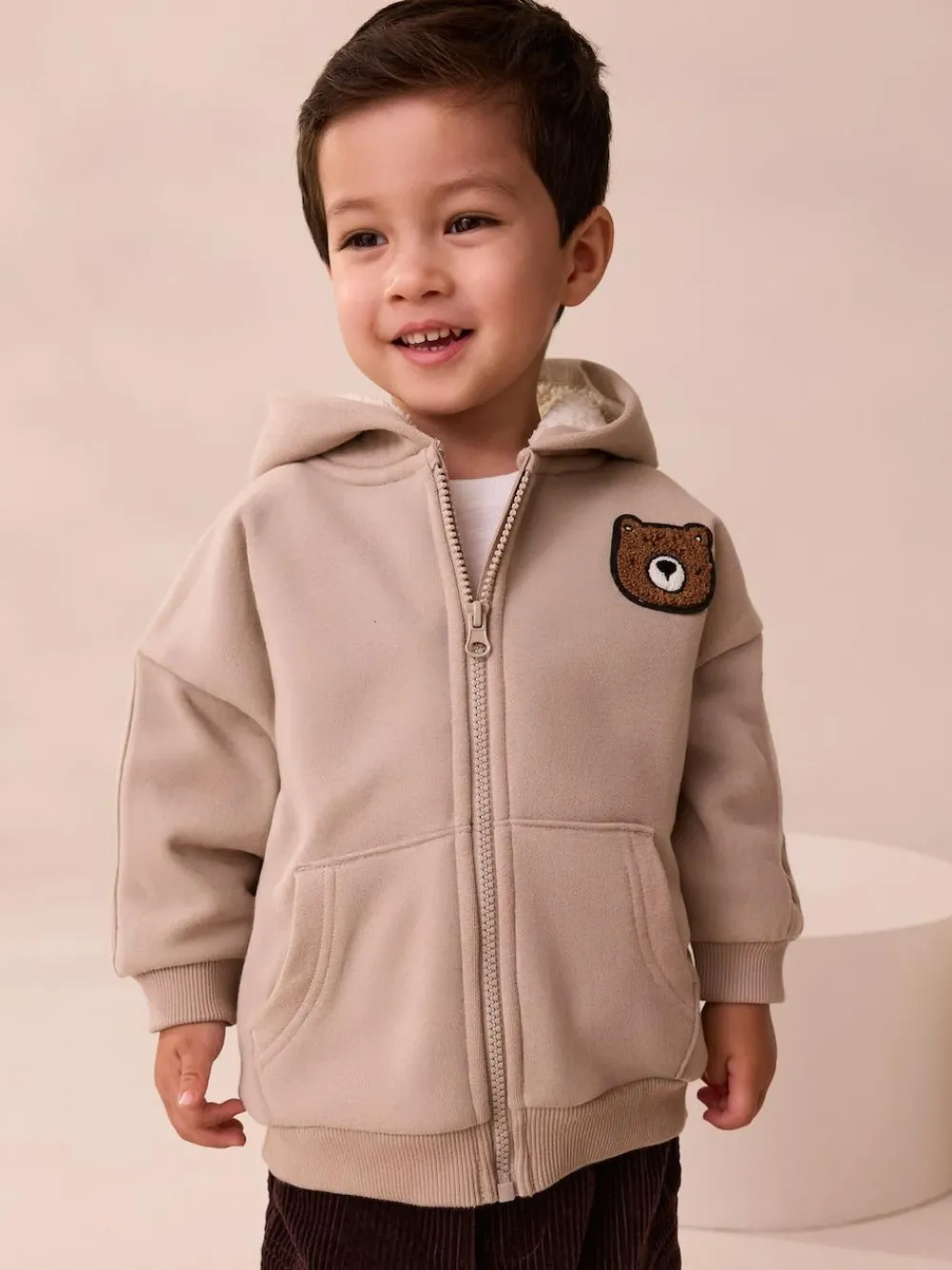 Best Next Borg Lined Zip Through Hoodie (3mths-7yrs) Stone