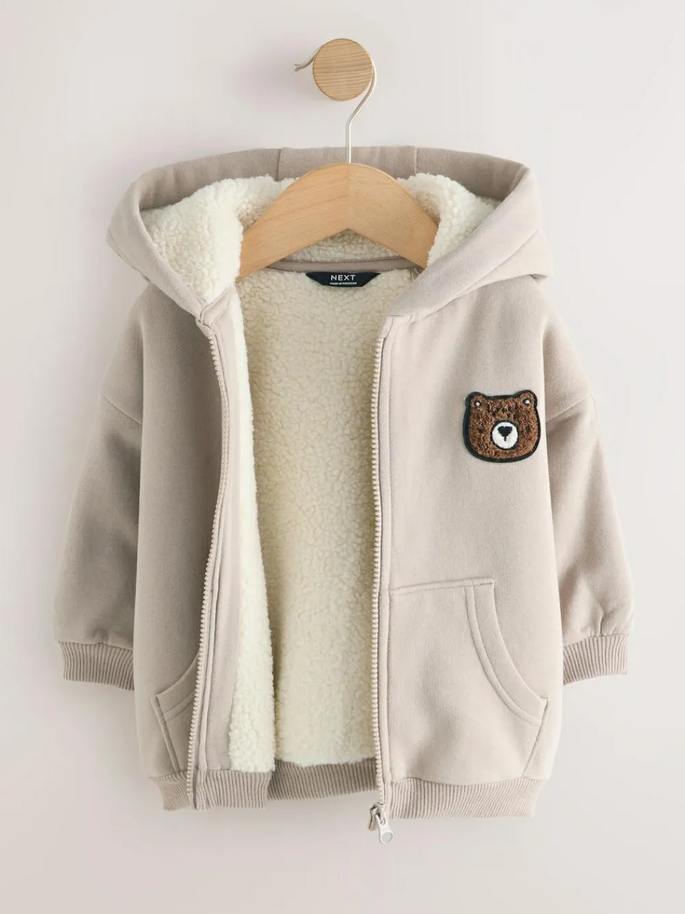 Best Next Borg Lined Zip Through Hoodie (3mths-7yrs) Stone