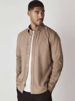 Online Next Stone Natural Slim Fit Long Sleeve Oxford Shirt